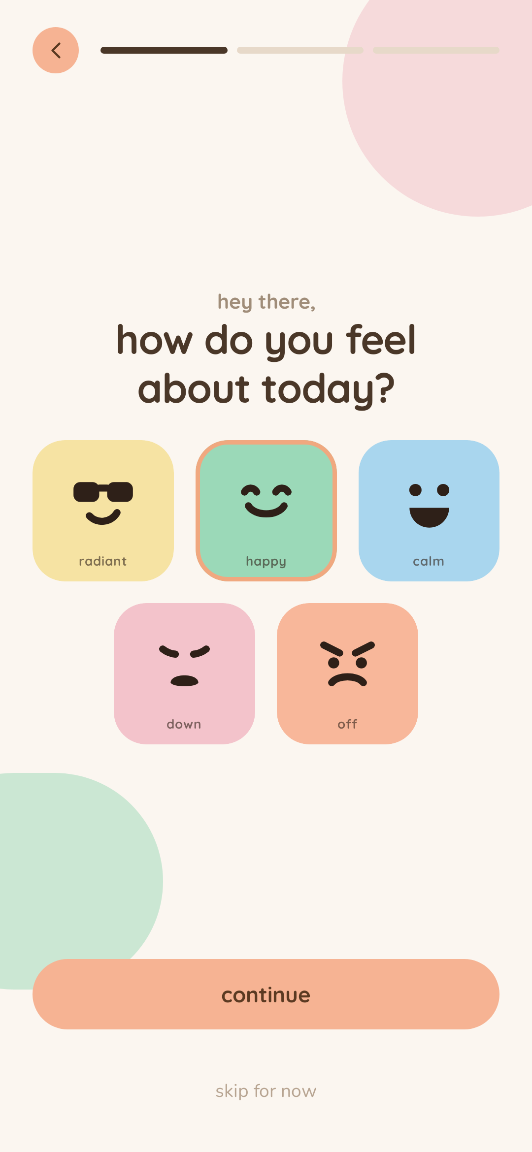 Loggoo welcome screen asking how you feel today with five mood choices.