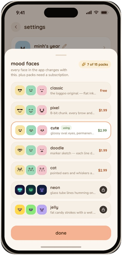 loggoo mood faces pack picker with classic, pixel, cute and more